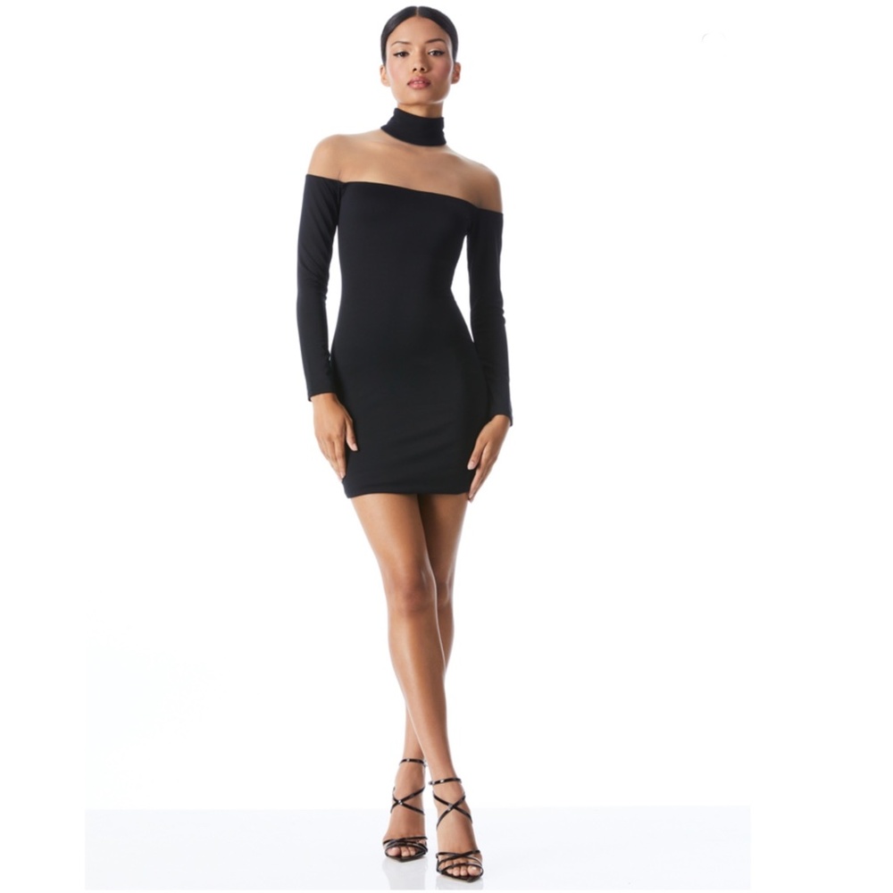Alice + Olivia Zahra Black And Sheer Turtleneck Mini Dress US8 - Picture 7 of 12
